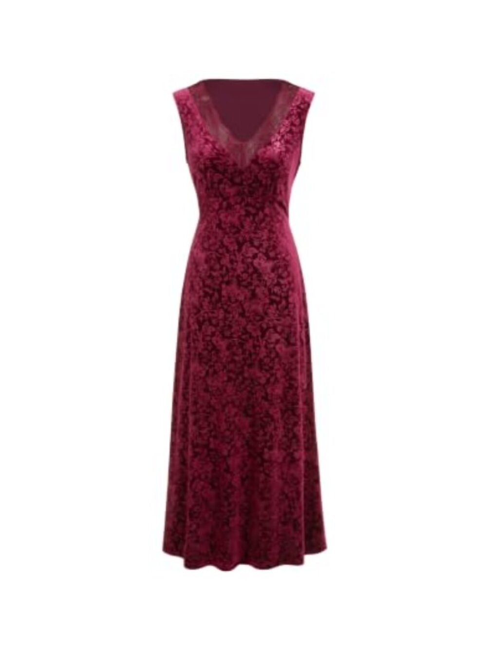 CIDER Velvet Maxi Dress V Neck Lace Trim Sleeveless Formal Evening